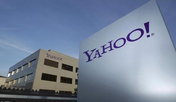 A Yahoo logo is pictured in front of a building in Rolle